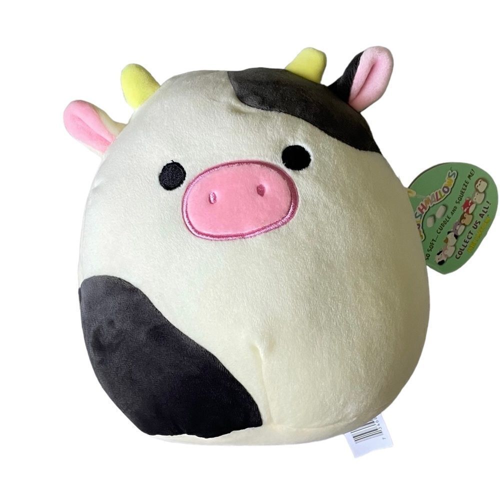 SQUISHMALLOWS Connor The Cow 8”
Stuffed Animal Black White Cream Pink